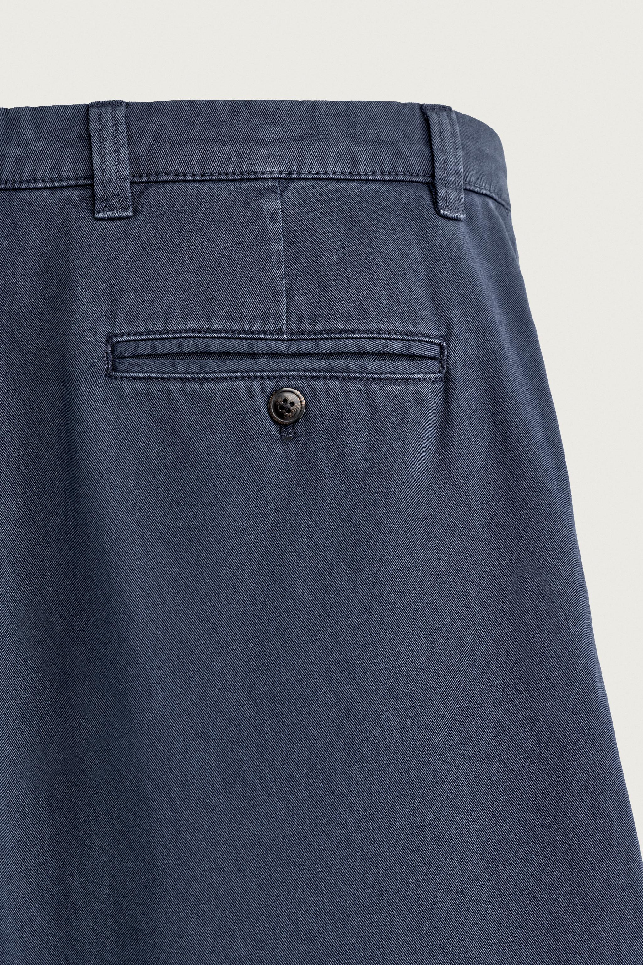 STRAIGHT-LEG PLEATED CHINO TROUSERS - Navy blue | ZARA Singapore