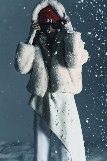 보온 후드 시어링 아노락 - Zara 크림