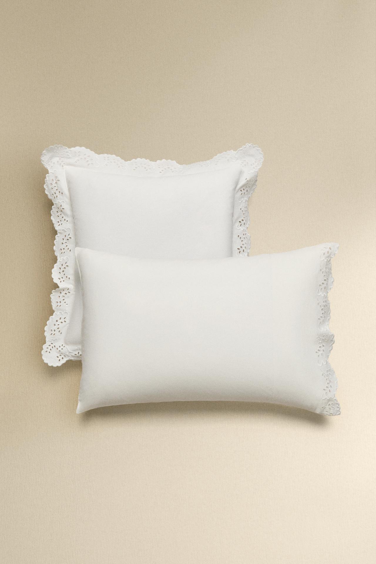EMBROIDERED PILLOWCASE WITH TRIM — White