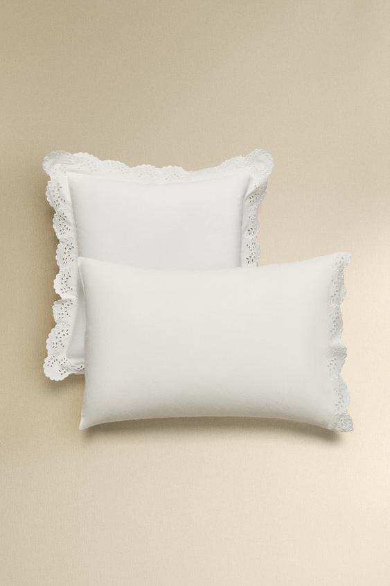 EMBROIDERED PILLOWCASE WITH TRIM - White by Zara - Image 0