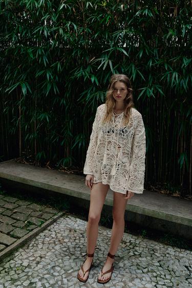 CUTWORK KNIT DRESS WITH TASSELS - Ecru by Zara - Image 0