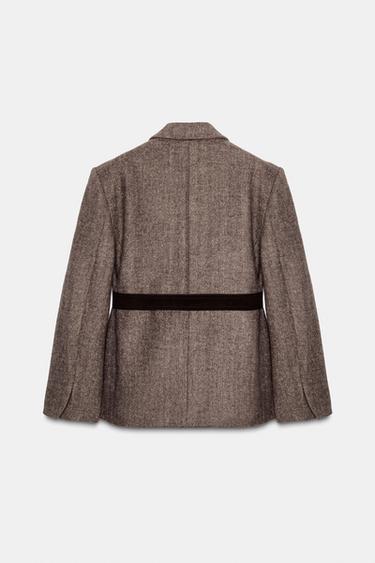 VESTE À CHEVRONS AVEC CEINTURE - Marron clair de Zara - Image 6