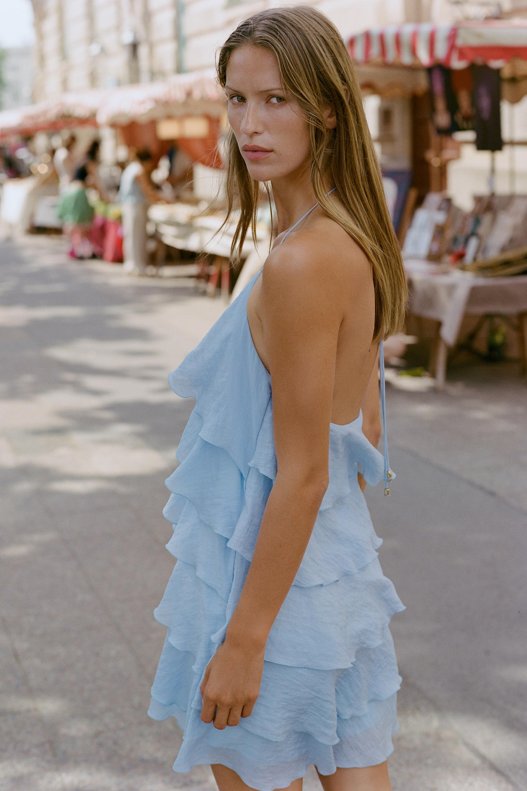 RUFFLED MINI DRESS - Sky blue | ZARA United States