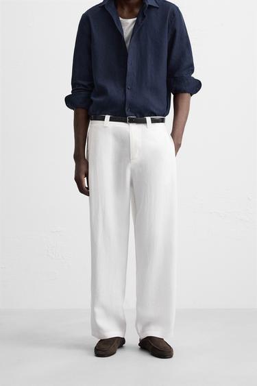 PANTALÓN PLIEGUES MEZCLA LYOCELL - Blanco de Zara