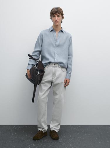 Zara 100% linen regular fit shirt - Faded blue