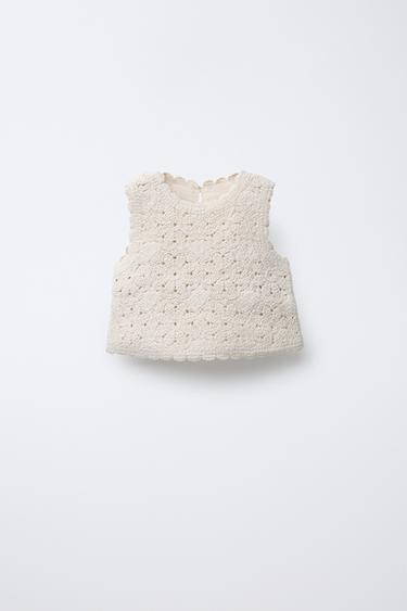 Zara CROCHET KNIT TOP - Ecru