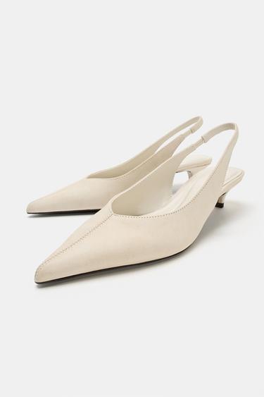 LEATHER KITTEN HEEL SLINGBACK SHOES - white by Zara - Image 3