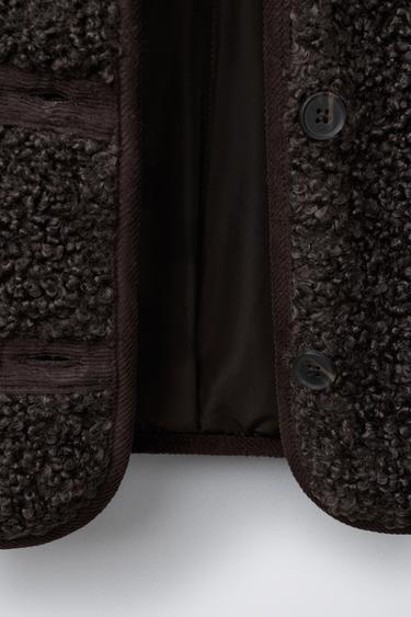 MANTEAU EFFET MOUTON À LISERÉS - Chocolat de Zara - Image 7