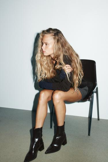 Zara WIDE HEEL ANKLE BOOTS - Brown