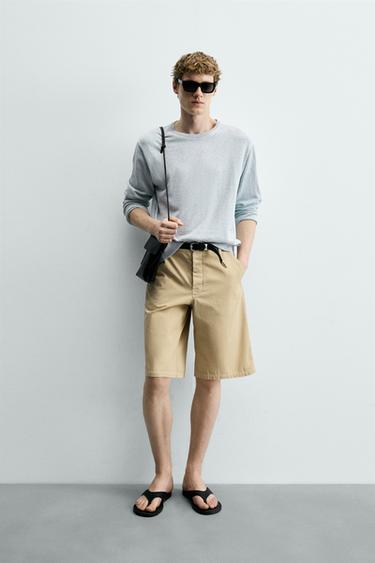 WASHED RELAXED FIT BERMUDA SHORTS - Light yellow by Zara