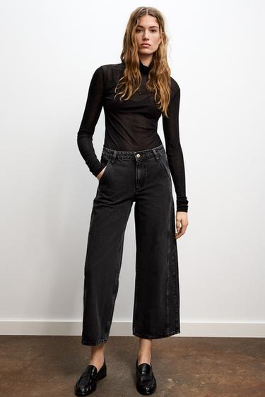 Zara Z1975 HIGH-WAISTED CULOTTES JEANS - Black