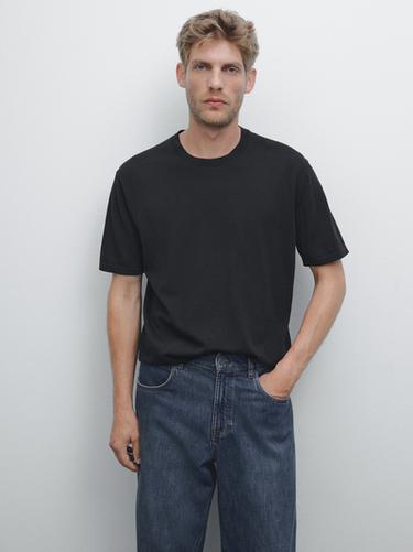 Zara Knit cotton T-shirt - Navy blue