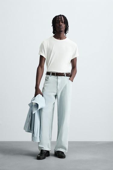 Zara 輕盈寬鬆寬版牛仔褲 - 淡藍色 - 圖片 0