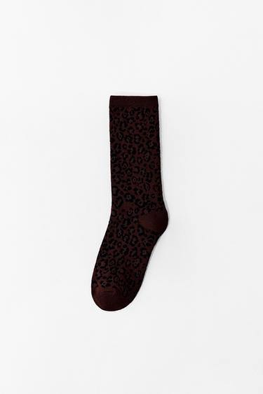 Zara ANIMAL PRINT JACQUARD SOCKS - Brown