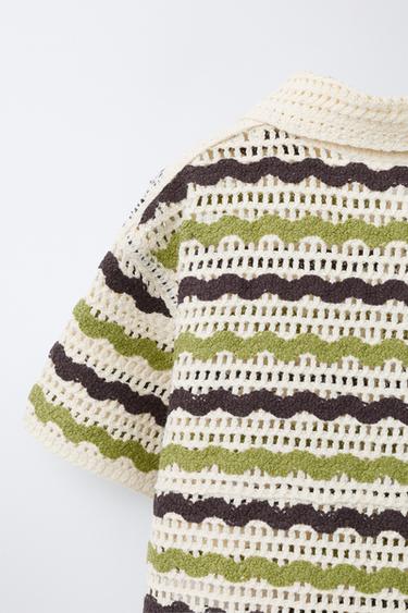 CHEMISE EN MAILLE CROCHET ZIGZAG - Écru / Vert de Zara - Image 3