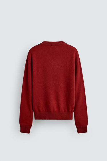 PULL 100 % LAINE JACQUARD À LOSANGES - Rouge de Zara - Image 7