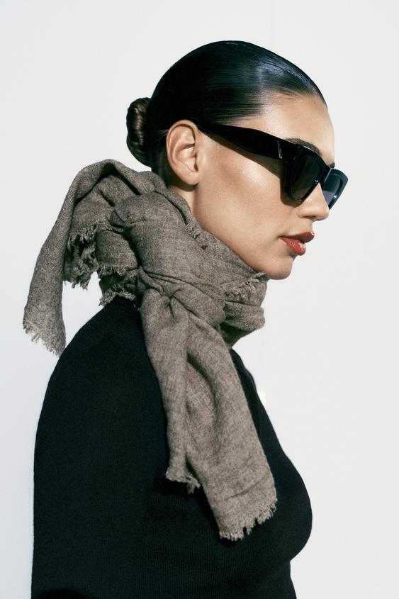 Женский шарф Zara Wool-Blend Rustic Plain, цвет: Коричневый / Серо-коричневый