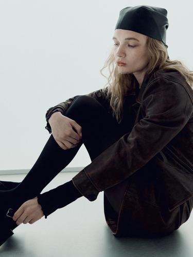 Zara Distressed effect nappa leather cropped jacket - Brown