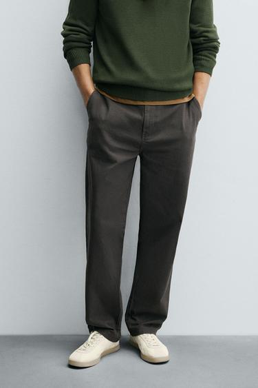 Zara STRAIGHT FIT CHINO PANTS - Gray