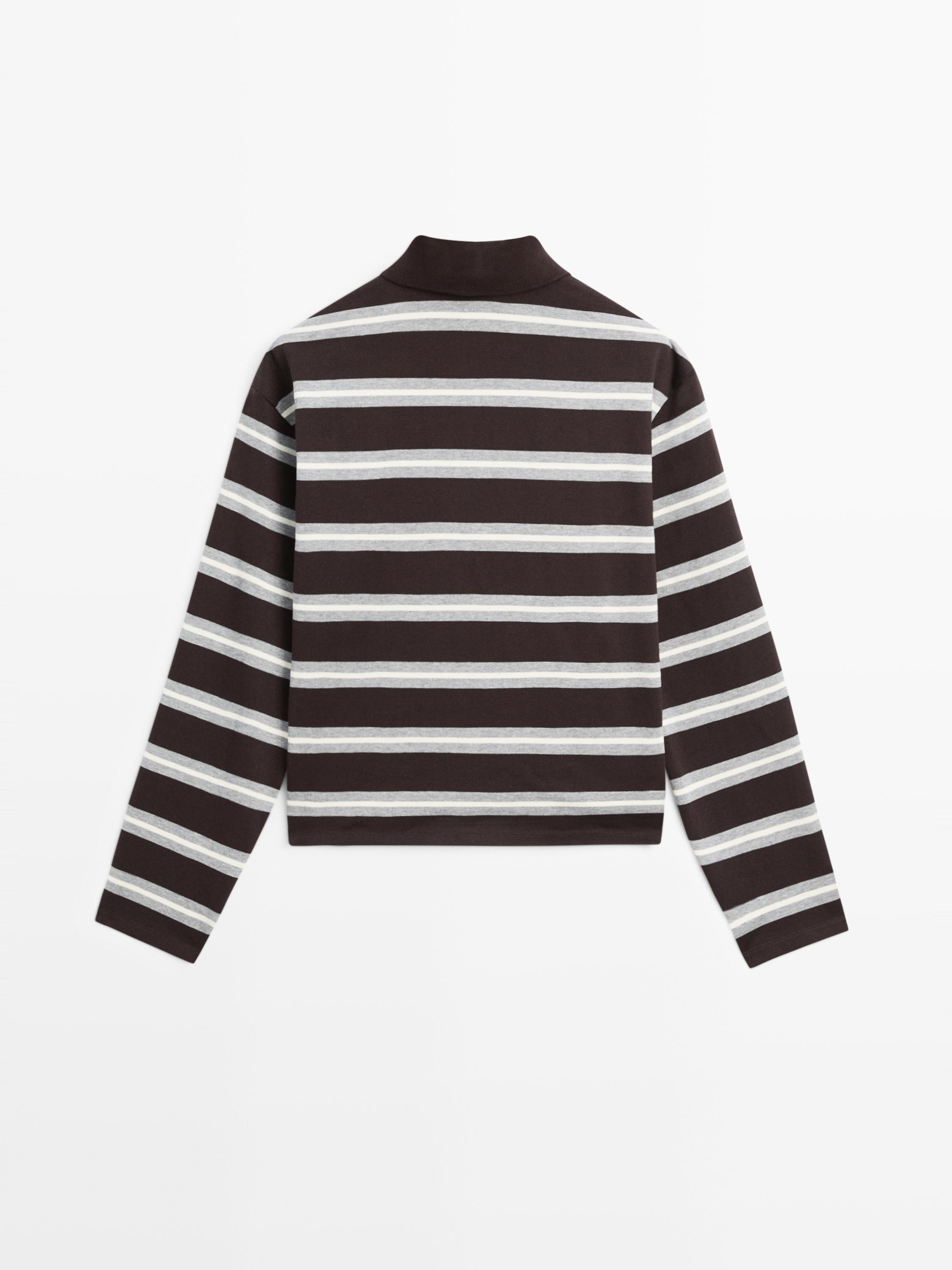 Striped long sleeve cotton polo shirt