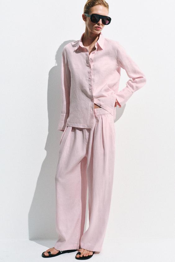ZW COLLECTION 100% LINEN PLEATED TROUSERS