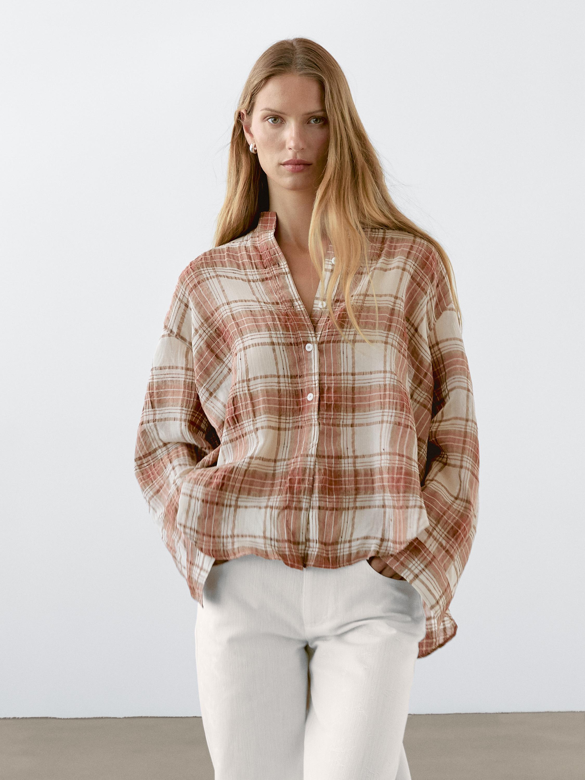 Chemisier oversize col mao à carreaux
