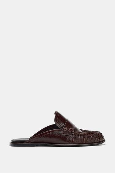 Zara LEATHER MULE LOAFERS - Brown