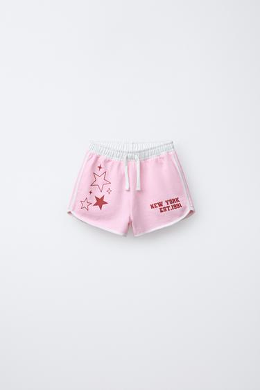 BERMUDA DE MOLETOM ESTRELAS - Rosa da Zara