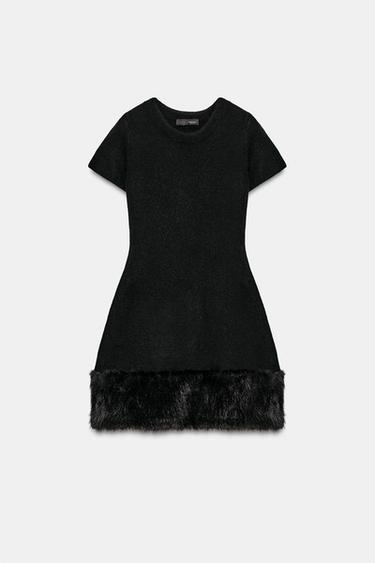 FAUX FUR KNIT DRESS - Black by Zara