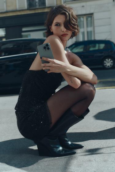 Zara 串珠網紗上衣 - 黑色