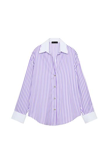 STRIPED POPLIN SHIRT - Lilac / White by Zara
