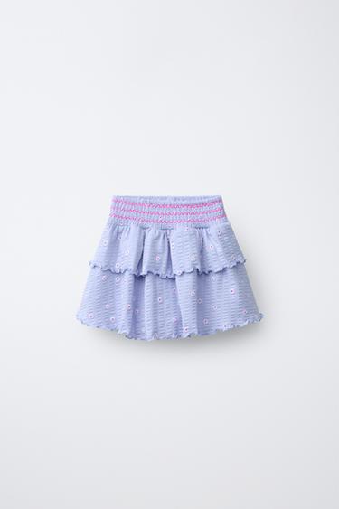 FALDA BERMUDA TEXTURA FLORES - Malva de Zara