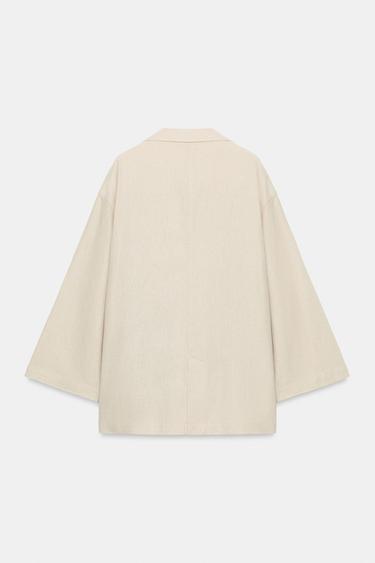 VESTE À BOUTONNAGE CROISÉ AVEC LIN - Beige clair de Zara - Image 8