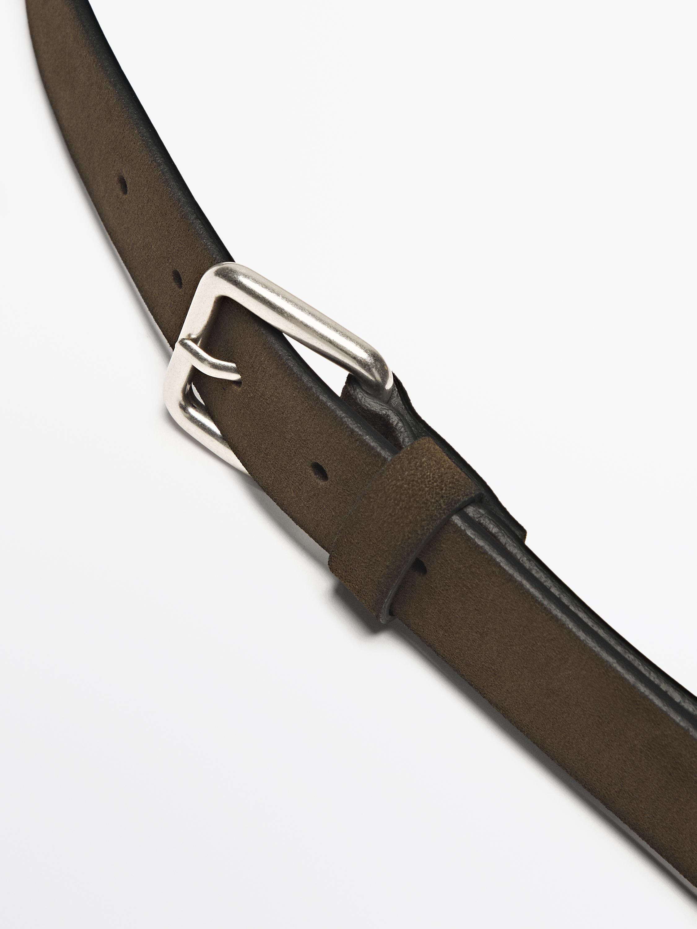 Shaded split suede leather belt - Khaki | ZARA United States
