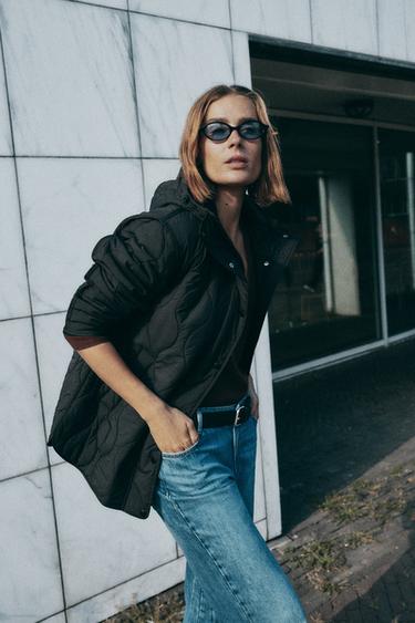 Zaras VADDERAD JACKA MED HUVA OCH VATTENAVVISANDE - Svart