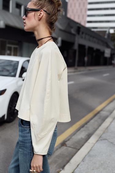 TOP COURT À MANCHES AMPLES - Écru de Zara - Image 5