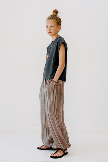 PANTALON BOUFFANT À RAYURES - Marron de Zara - Image 4