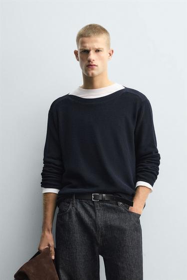TEXTURED SWEATER WITH MERCERISED FINISH - Navy blue by Zara