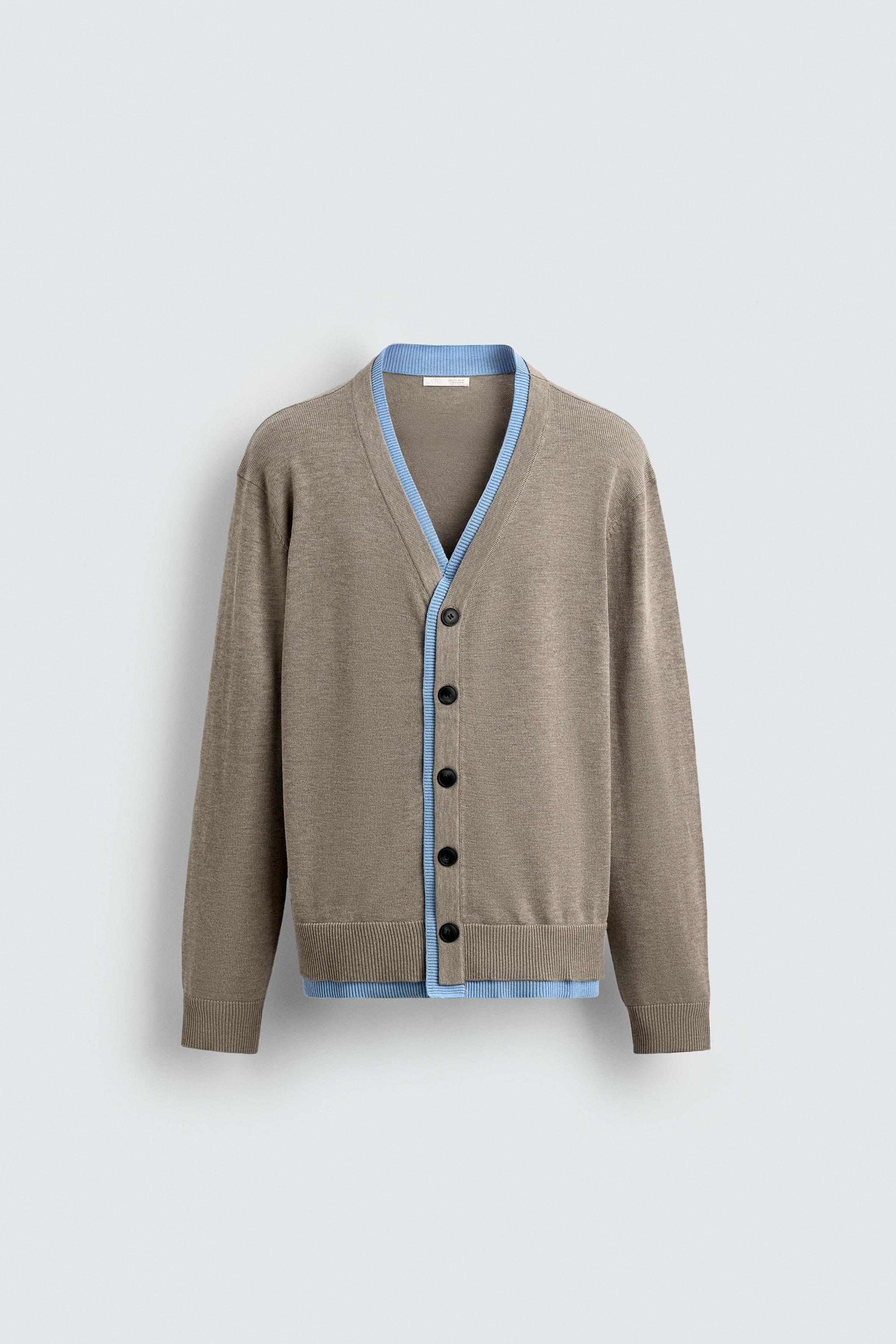ZARA メンズ　コントラストカーディガン L ZARA ザラ コントラスト カーディガン L - メルカリ