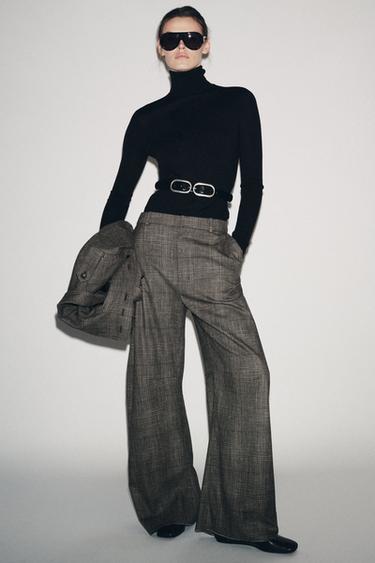 ZW COLLECTION CHECKED BALLOON TROUSERS WITH WOOL - Brown marl by Zara