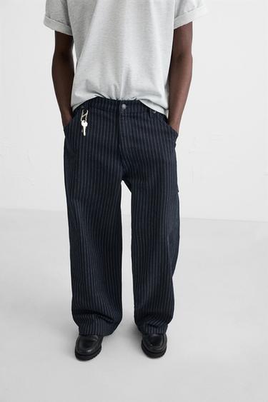 PANTALON RELAXED FIT RAYURES - Bleu de Zara - Image 5