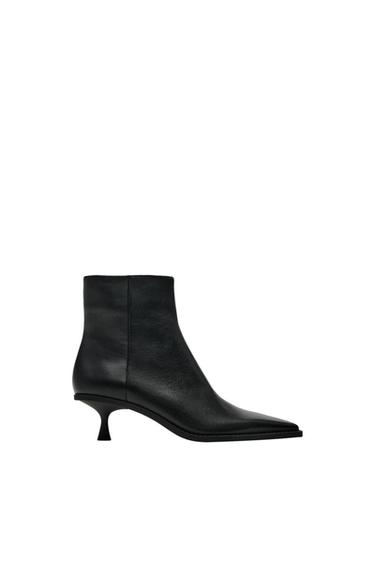 LEATHER KITTEN HEEL ANKLE BOOTS
