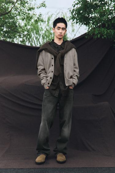 Zara 標準版型羊毛混紡開襟衫 - 淺灰色