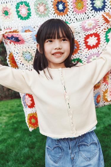 Zara 鏤空細節針織開襟衫 - 裸色