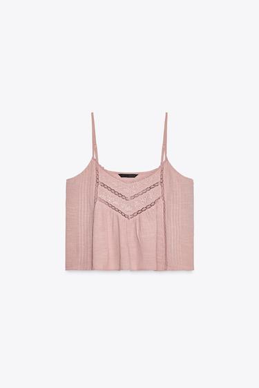 TOP EN COTON BRODÉ - Rose pâle de Zara - Image 2