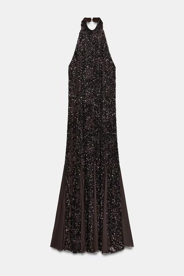 SEQUIN HALTER DRESS - Brown by Zara - Image 0