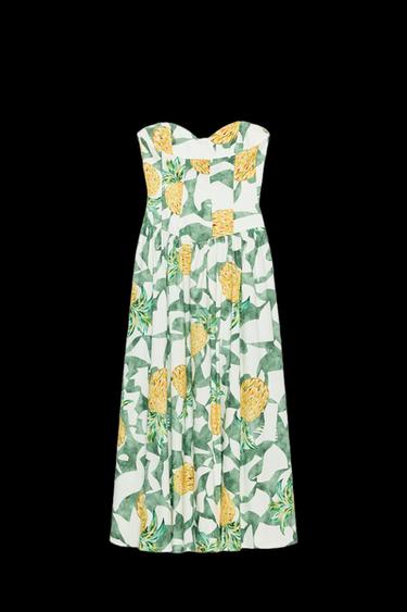 FRUIT PRINT CORSETRY-INSPIRED POPLIN DRESS - Ecru / Green by Zara - Image 1