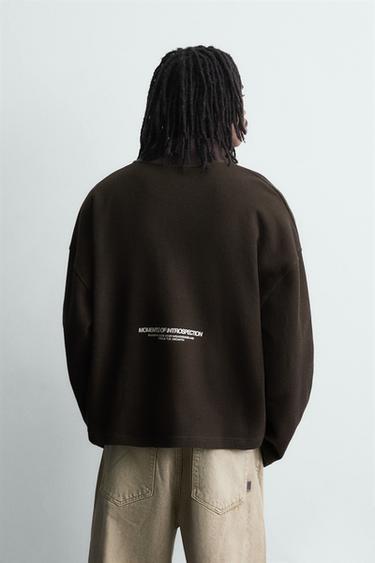 PRINTED QUARTER-ZIP SWEATSHIRT - Chocolate brown by Zara