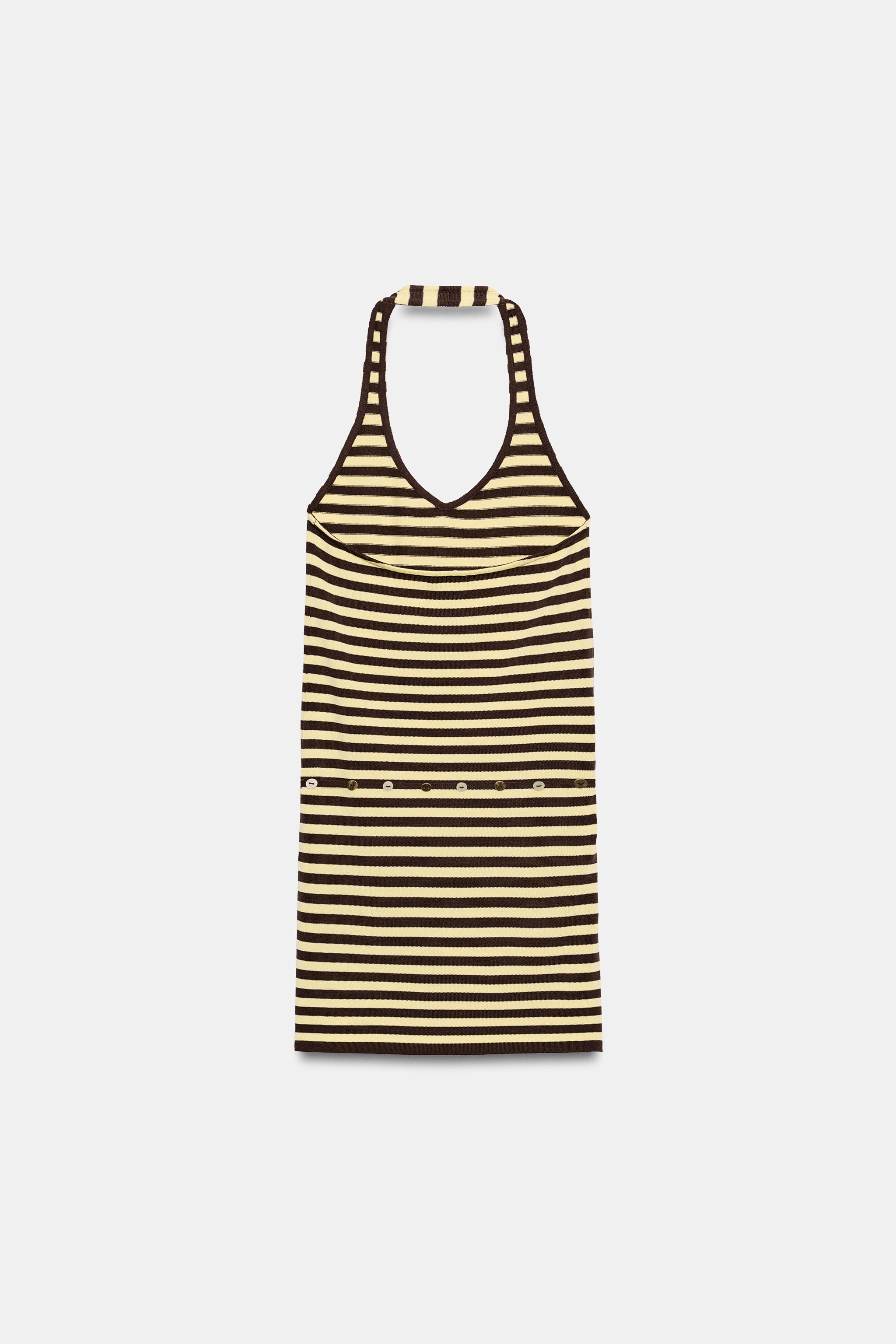 BELTED STRIPED HALTER DRESS