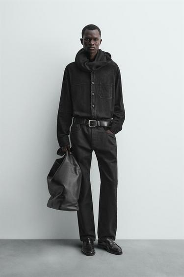 LEATHER SUEDE OVERSHIRT - Black by Zara - Image 0